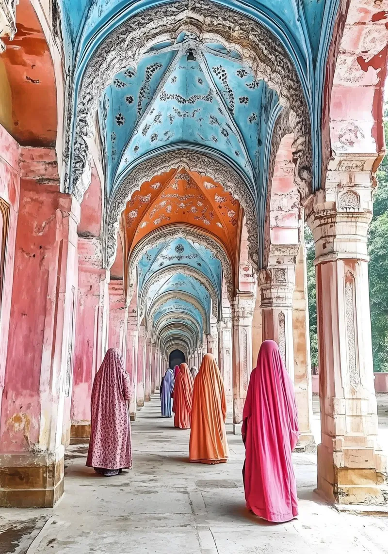 Donne che camminano tra gli archi - Collezione Marrakesh pellicola backlit da Conde Arte