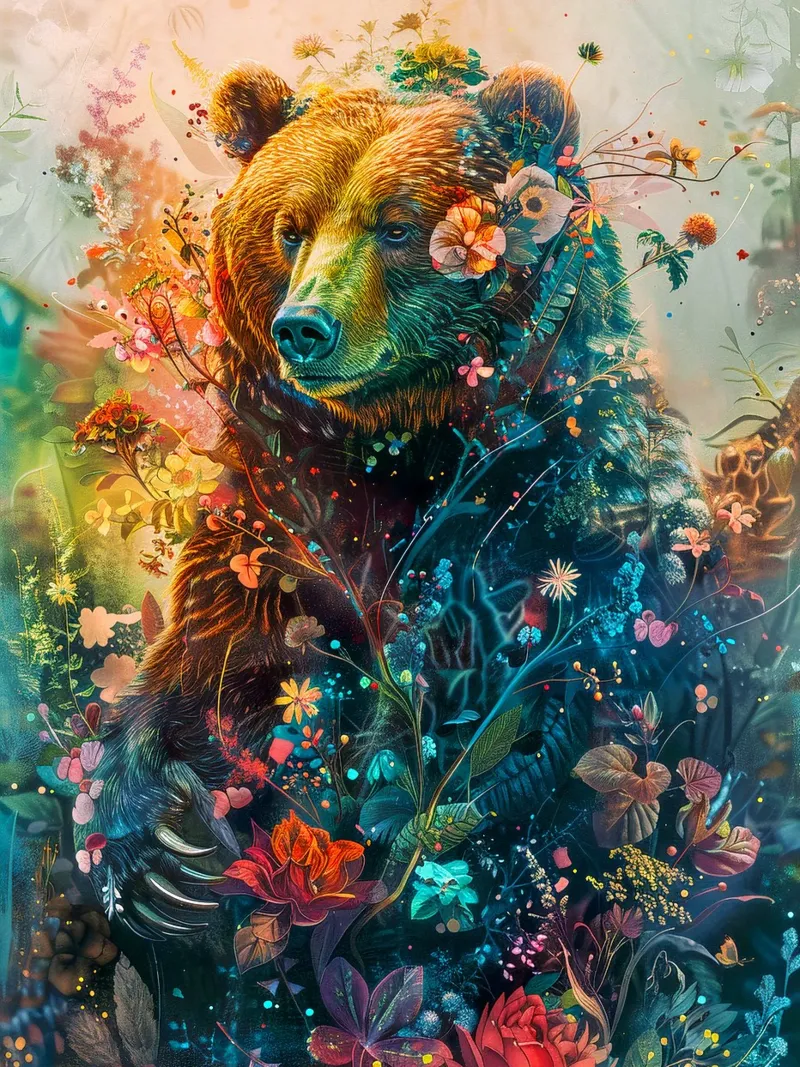 Bear Flowers Abstract canvas by Mateo