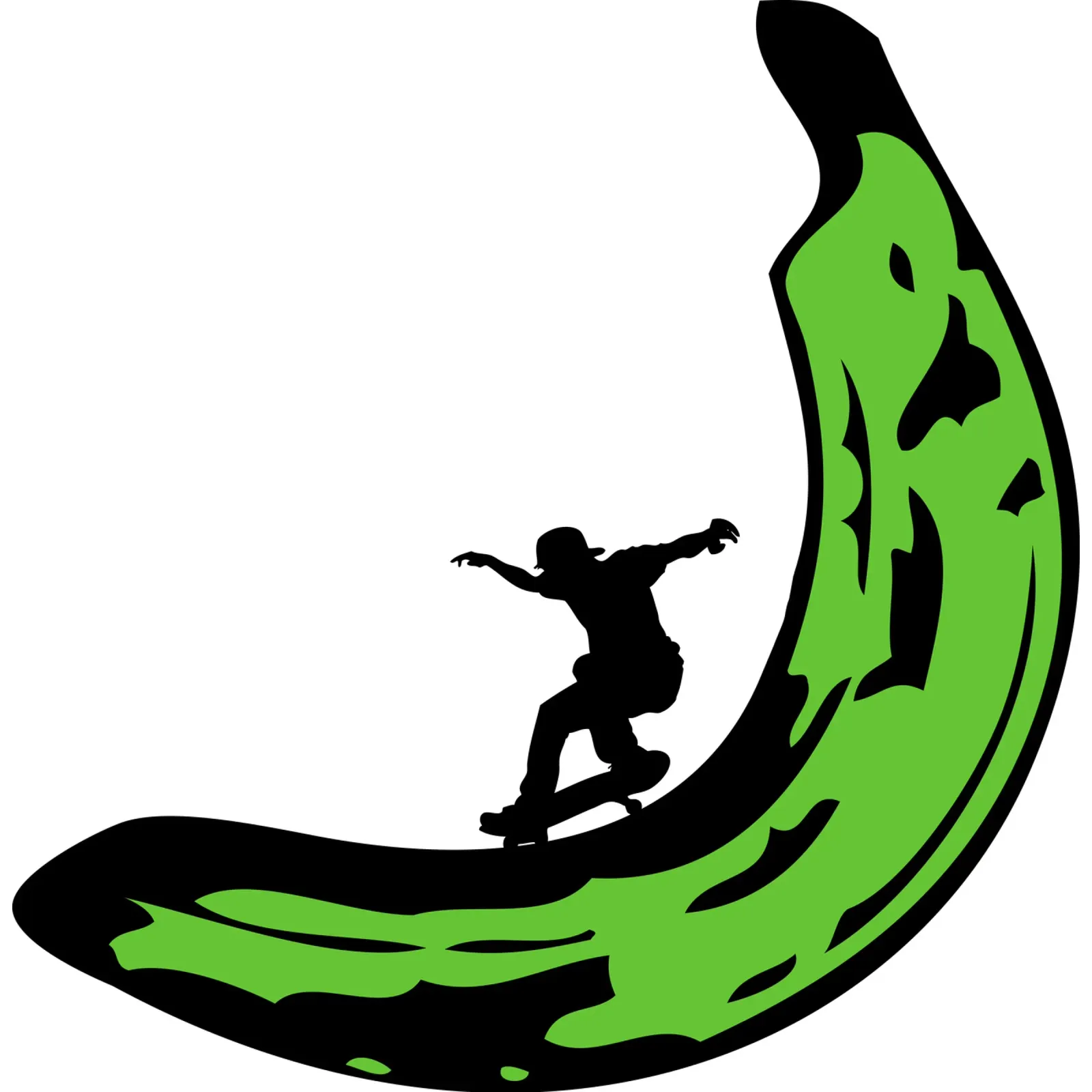 groene banaan skateboard kunstontwerp poster met aluminium frame van ririedis