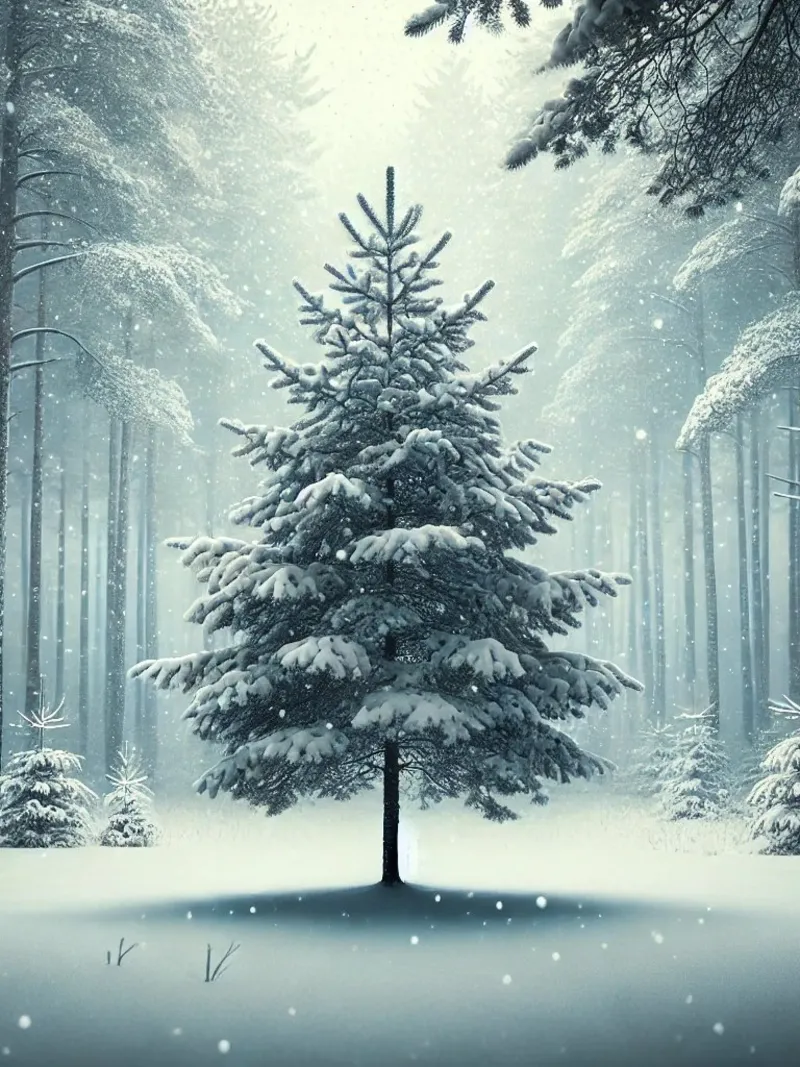 Albero coperto di neve in un tranquillo paesaggio innevato carta hahnemühle da Christmas Shop