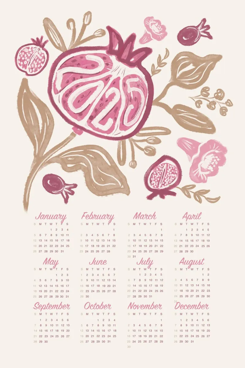 2025 New Year Calendar tela con Cornice a cassetta da anisillustration