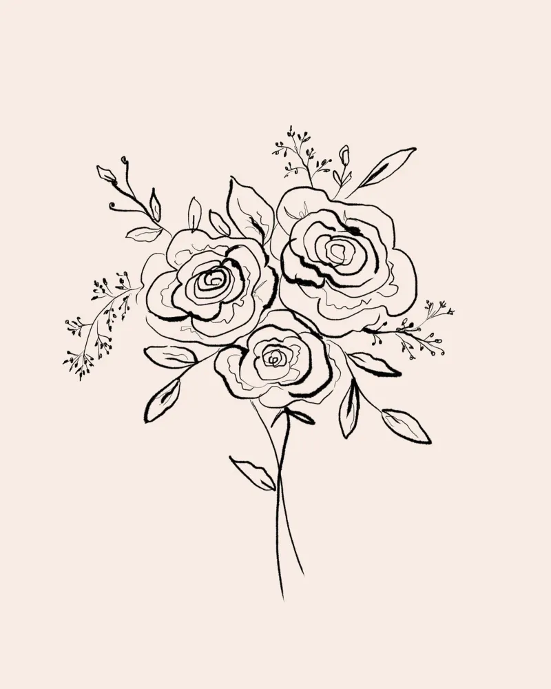 Line Art Roses Bouquet film rétro-éclairé de anisillustration