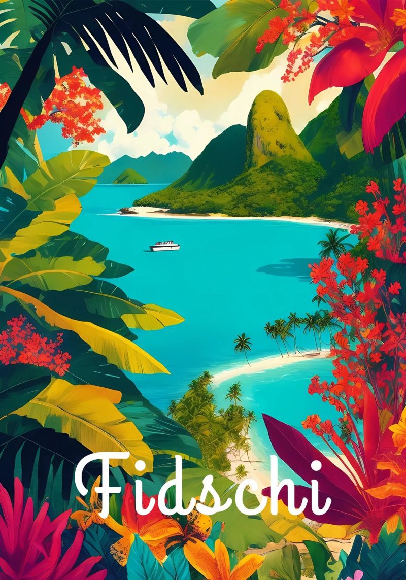 Paradis tropical des Fidji poster de Charnwood Prints