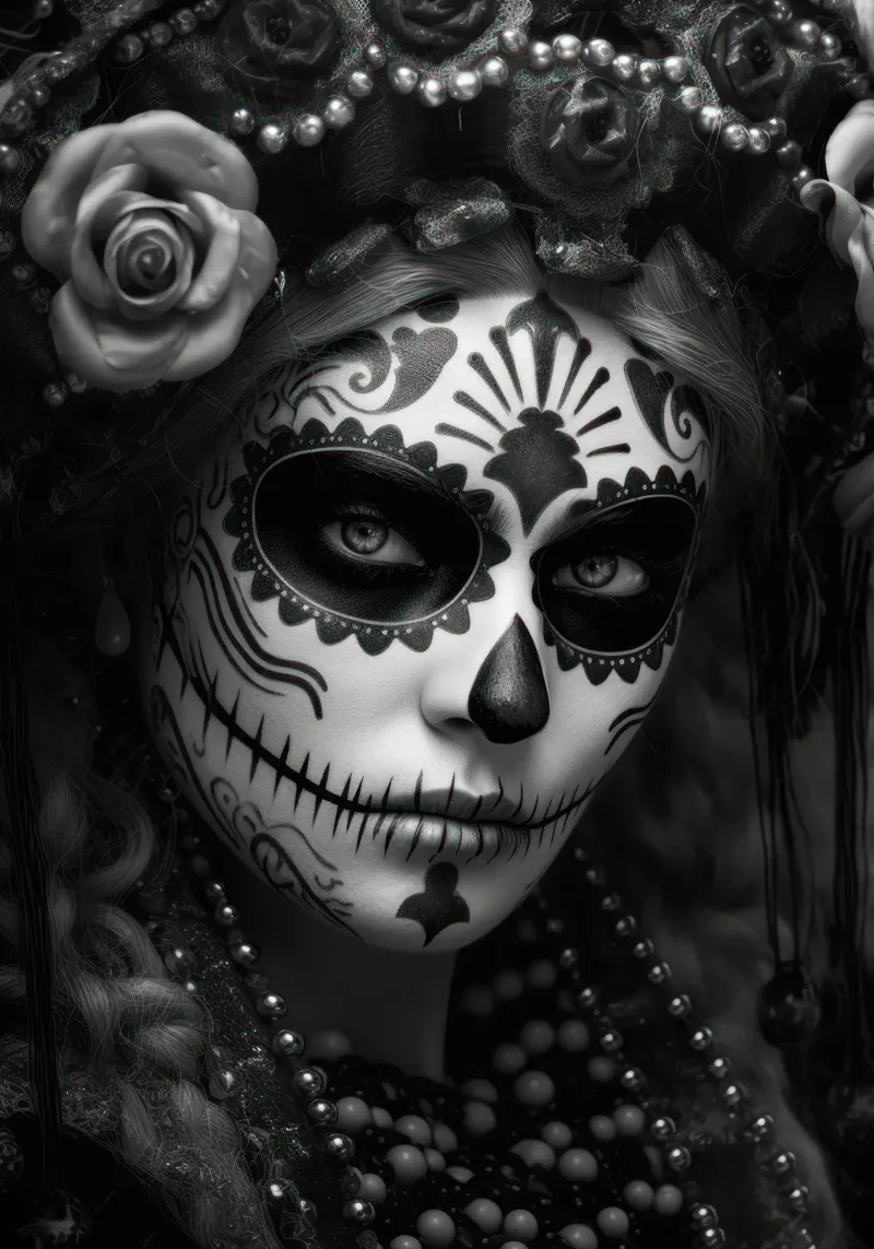 Skull Face Girl poster con telaio in alluminio da Lootprint