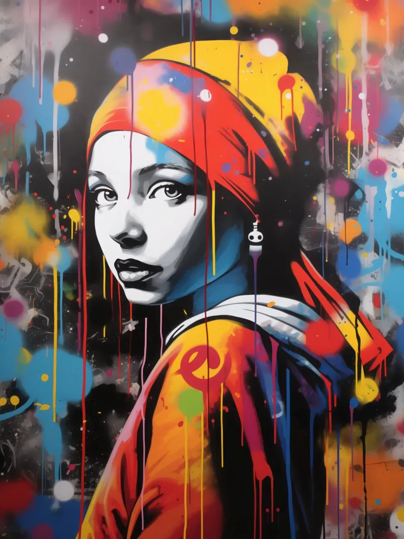 La ragazza con l'orecchino di perla | Graffiti in stile Banksy poster con telaio in plastica da Autofocus