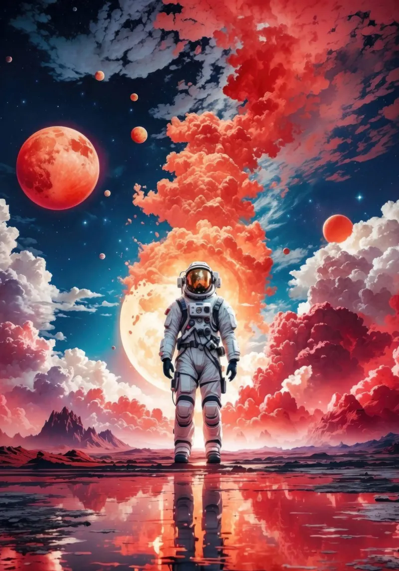 Red Space Astronaut Moon canvas by Lootprint