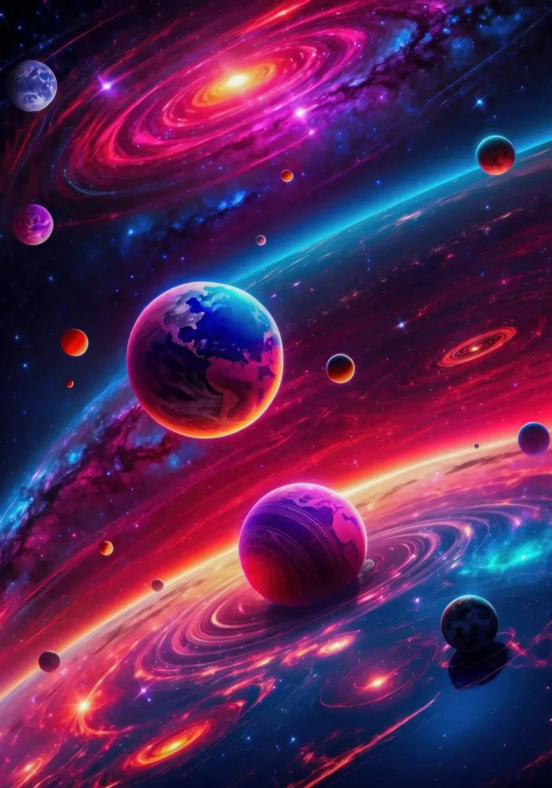 Neon Space Planets Alu-Dibond von Lootprint