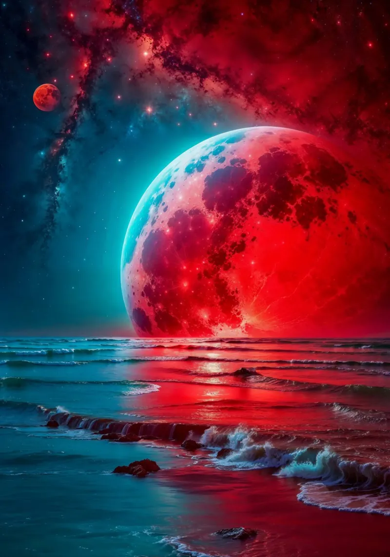La luna rossa e il mare pellicola backlit da Lootprint