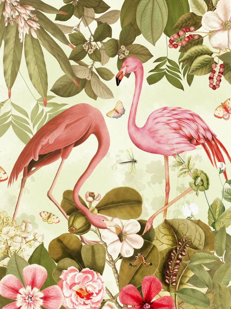 Rose Vintage Flamingo Tropical Flower Jungle Paradise 1 poster de Vintage World - Uta Naumann
