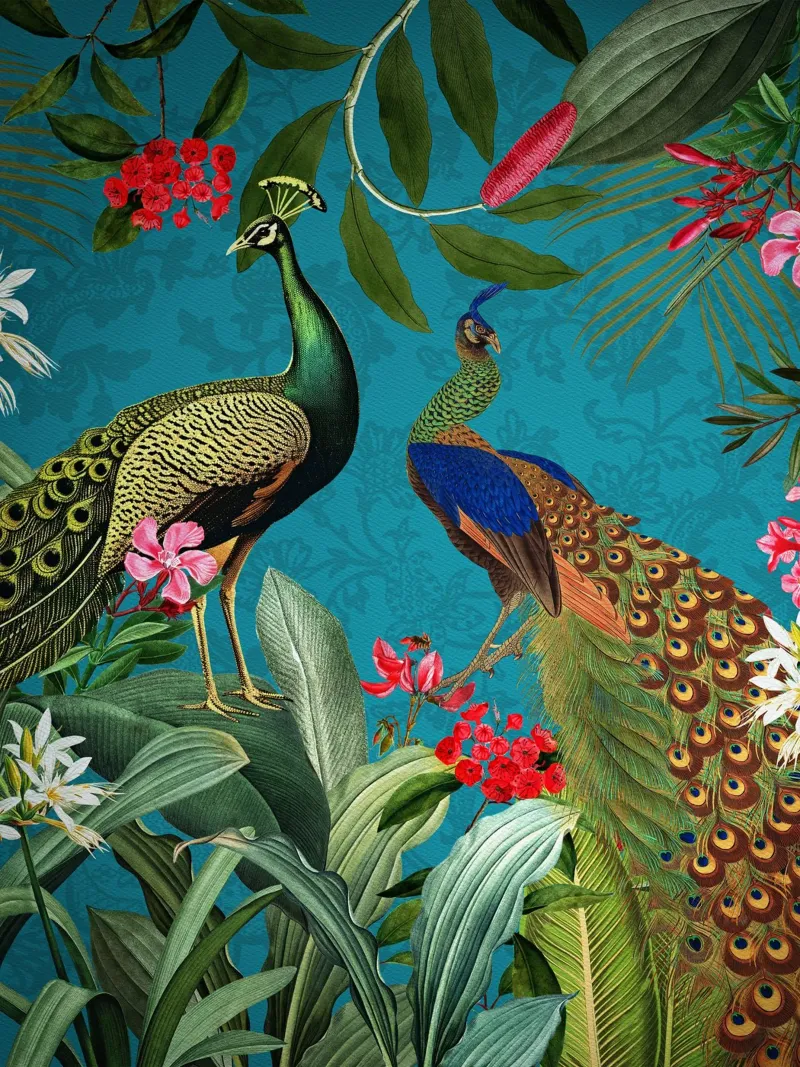 Giungla tropicale vintage mistica con pavoni 1 pellicola backlit da Vintage World - Uta Naumann