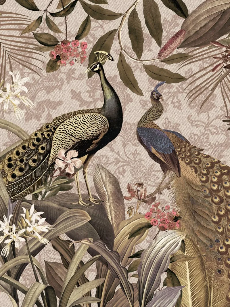 Giungla tropicale Mystic Vintage con pavoni 2 pellicola backlit da Vintage World - Uta Naumann