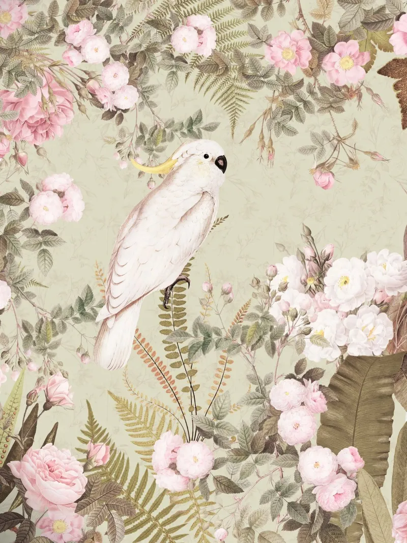 Cacatua esotici d'epoca in una splendida giungla di rose 2 pellicola backlit da Vintage World - Uta Naumann