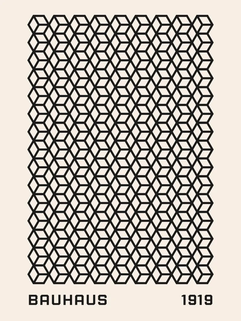 Bauhaus 1919 - Geometric cube pattern poster with aluminum frame by Whole©