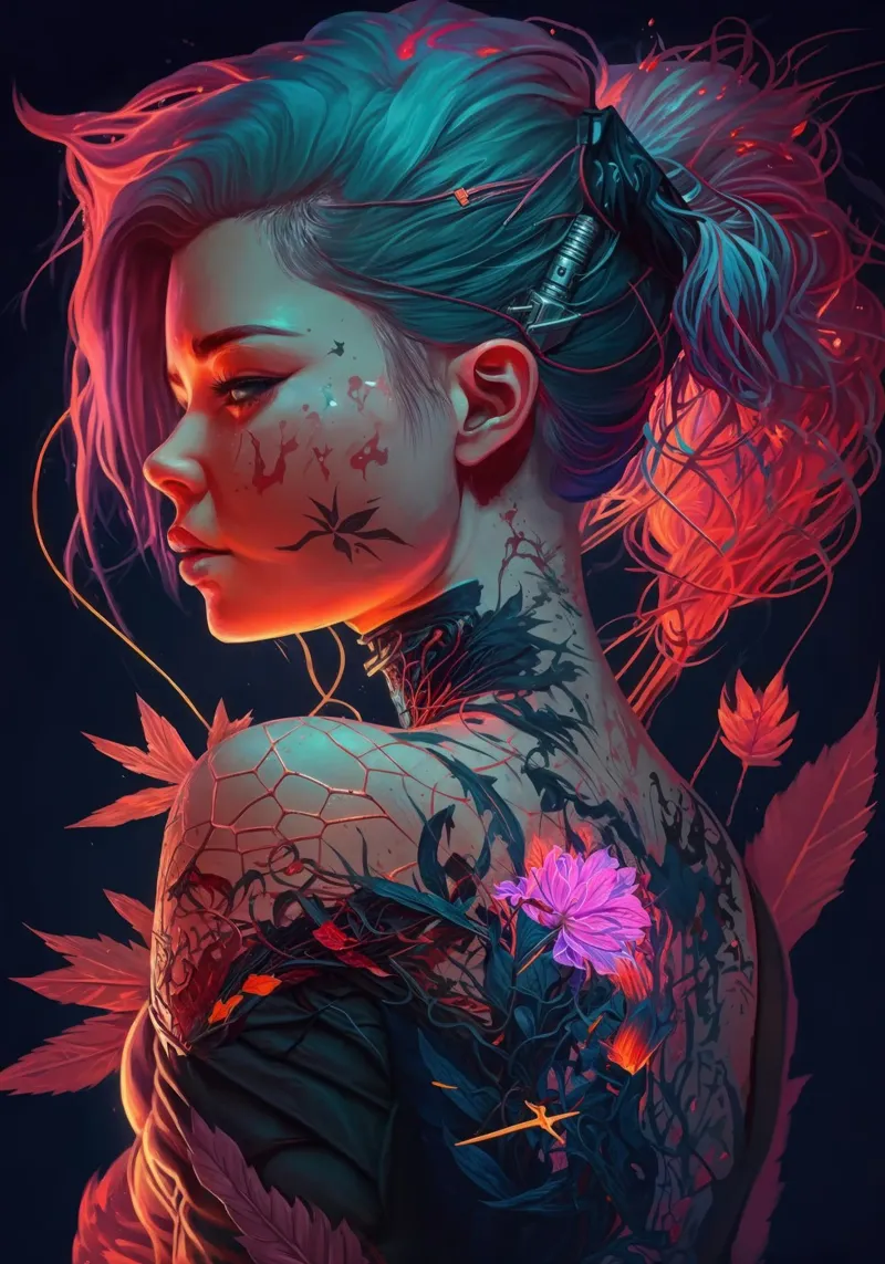 Fiori Tattoo Ragazza Cyberpunk pellicola backlit da Lootprint