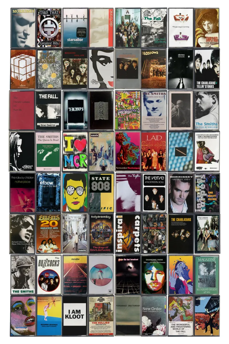 Manchester Music - Raccolta di cassette d'epoca alluminio dibond da MrMustardPrints
