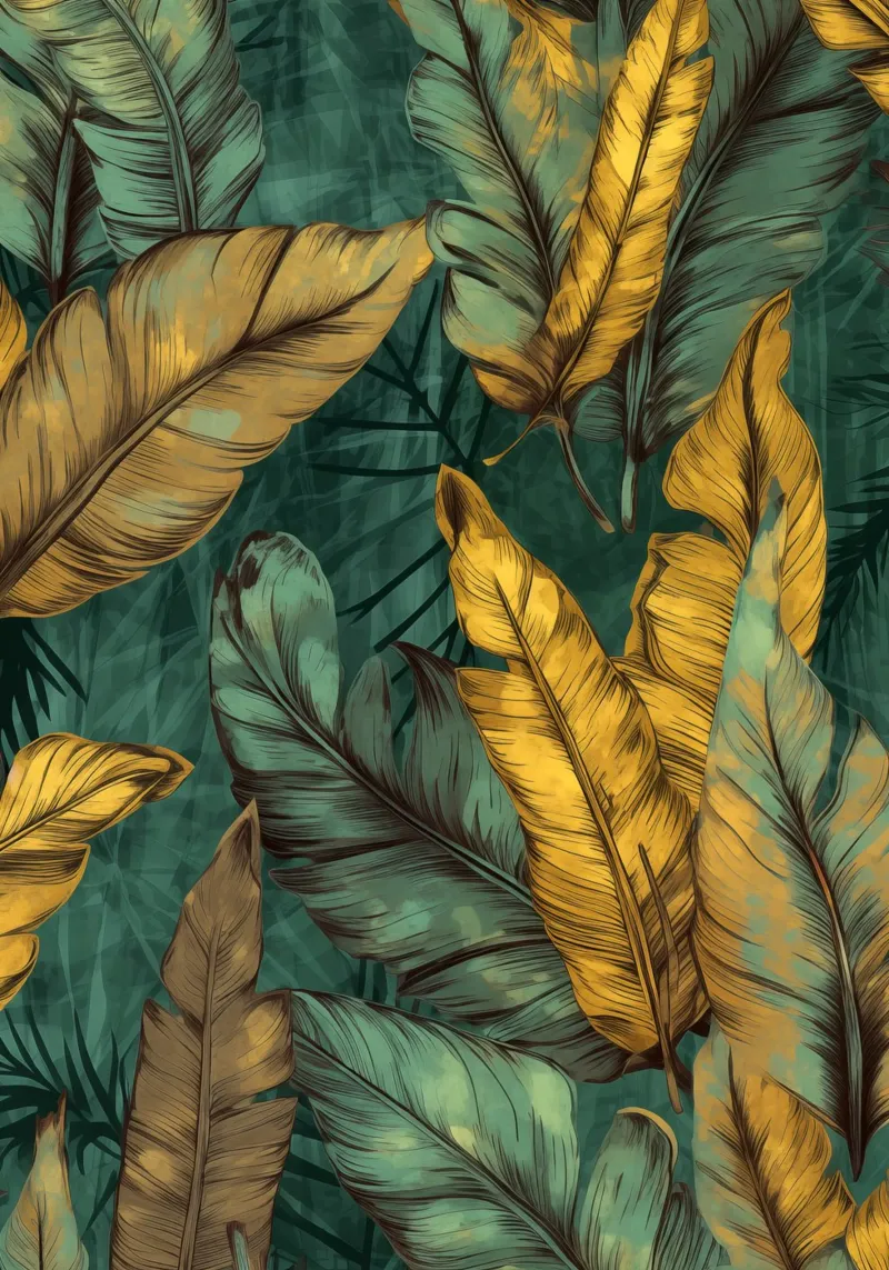Bananenbladeren natuur kunst canvas met Baklijst van Justyna Jaszke JBJart