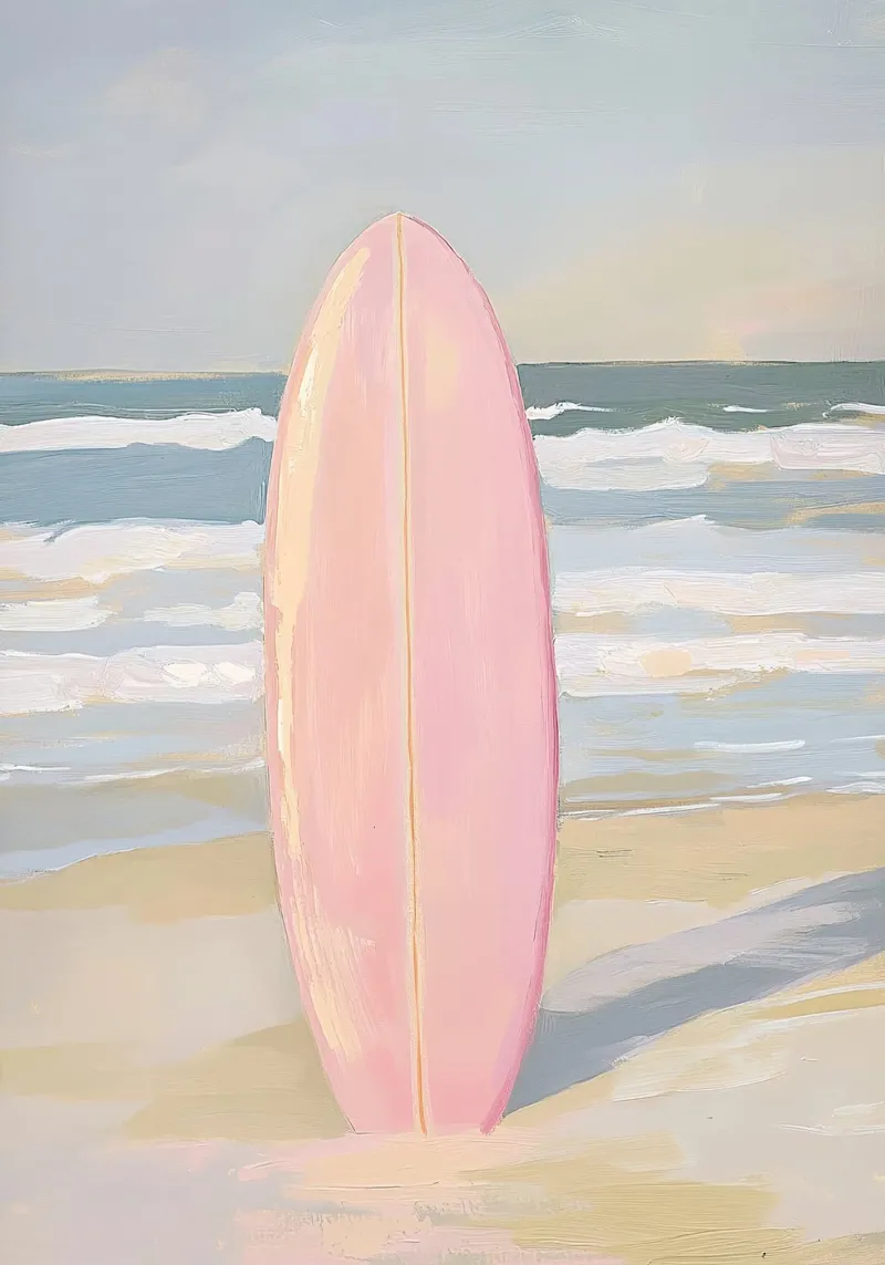 Surfboot Ozean Meer Pastell Rosa Surfen Leinwand mit Schattenfugenrahmen von Euphoria Theresa