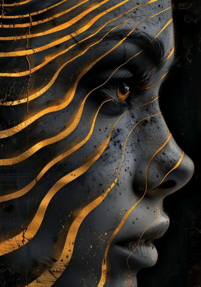 Ritratto di donna con volto nero e oro poster da Justyna Jaszke JBJart