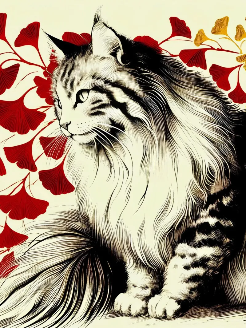 Gatto e Ginko (inchiostro) carta hahnemühle da Digital Naive
