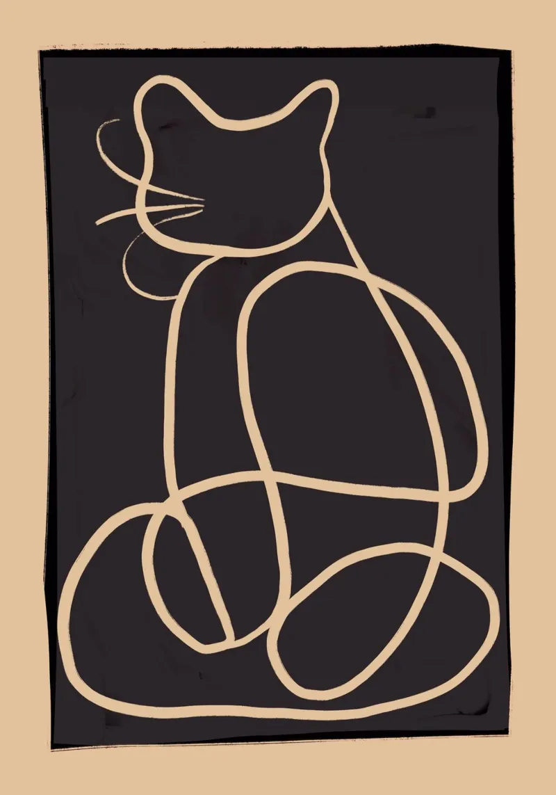 Abstrakte Linienkunst Katze Leinwand von ThingDesign