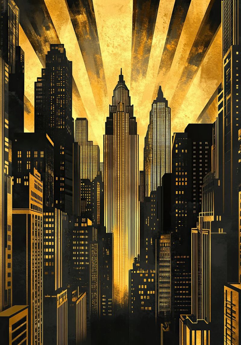Art Deco New York Gold poster by Nikis Art Studio