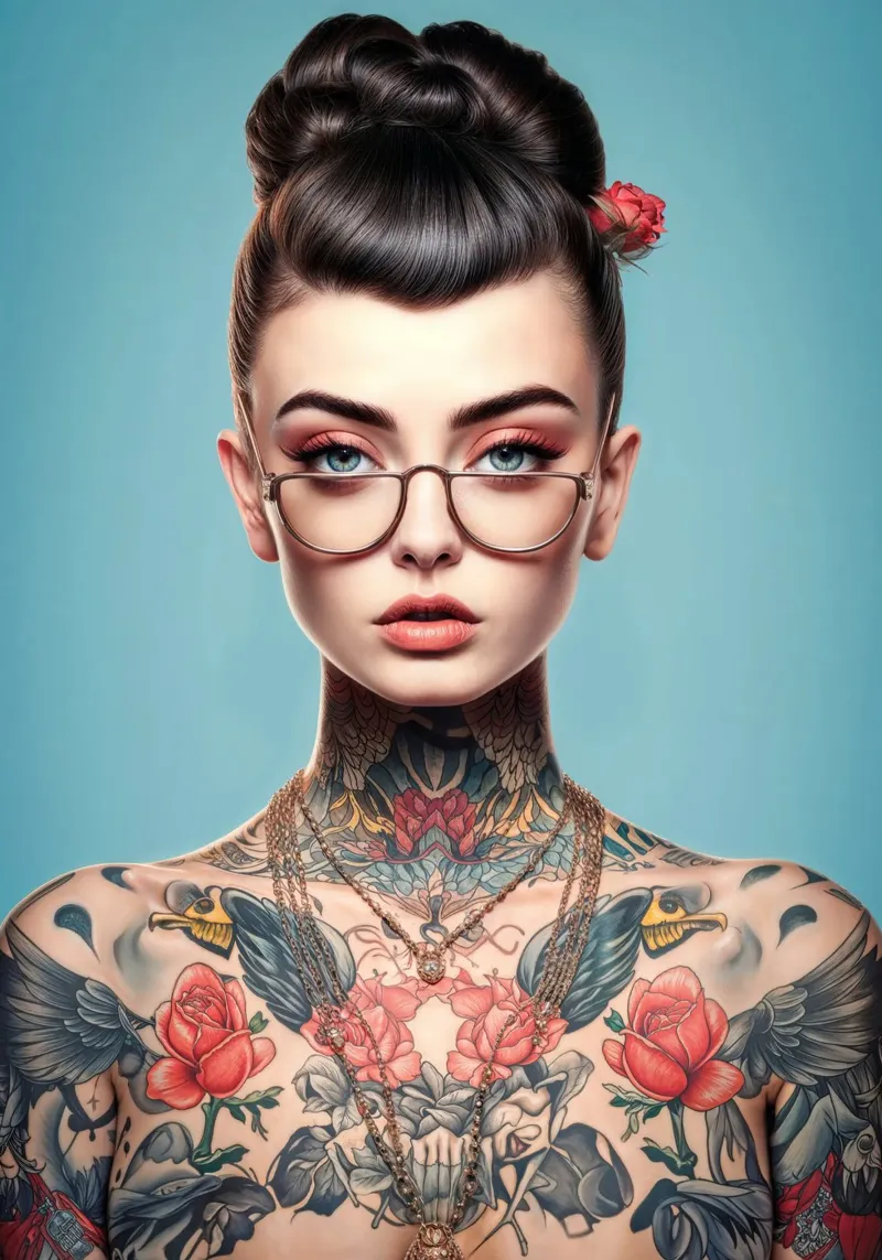 Pinup Tattoo Girl poster with plastic frame by Lootprint