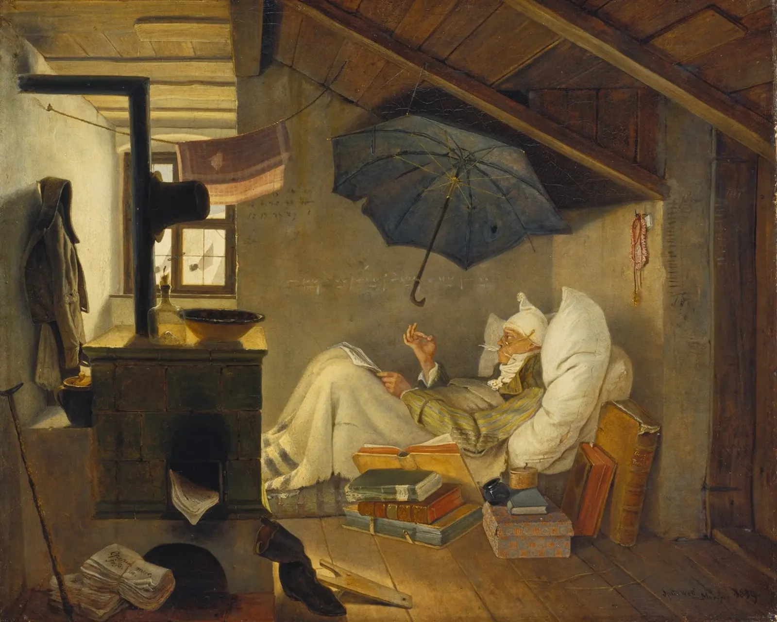 Carl Spitzweg - The Poor Poet canvas with Floater frame by ARTOTHEK
