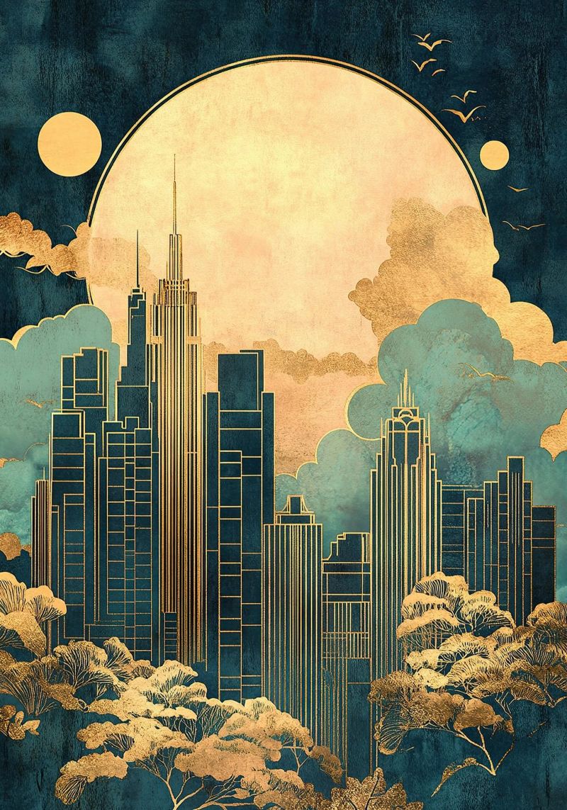 Art Deco Skyline poster by Nikis Art Studio
