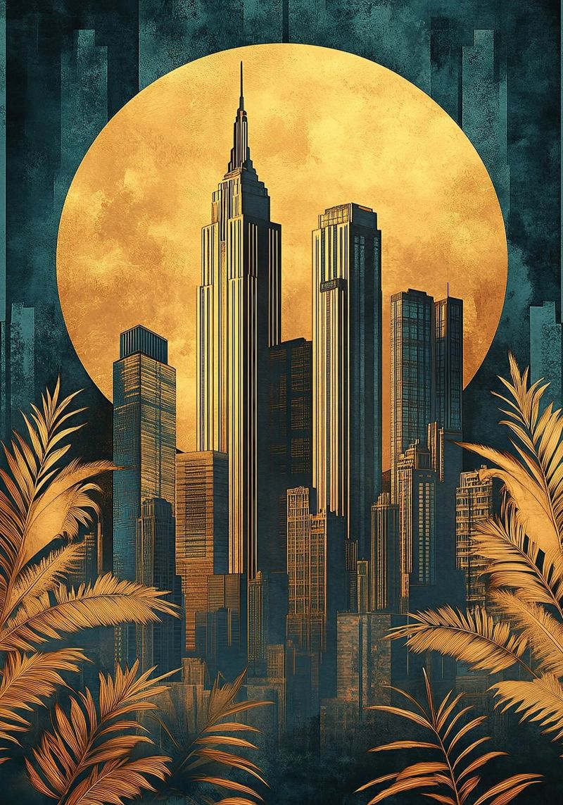 Art Deco "Gilded Lines, Timeless Designs" poster by Nikis Art Studio