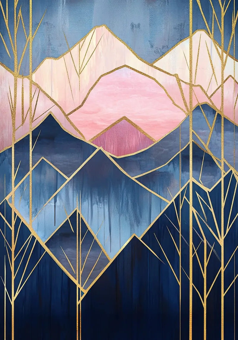 Art Deco landschapsopaal canvas met Baklijst van Nikis Art Studio