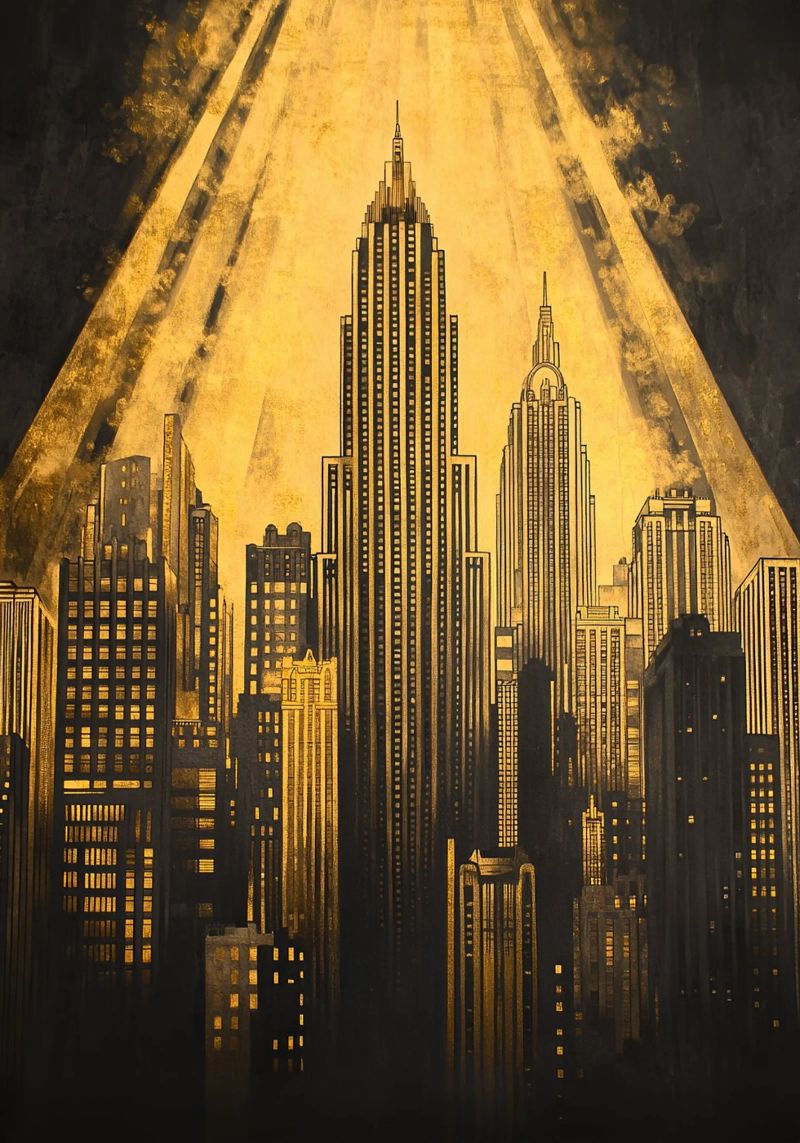 Art Deco Gold Skyline poster by Nikis Art Studio