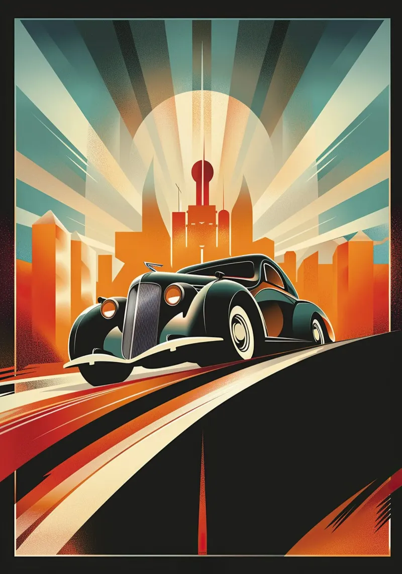 Art Deco Oldtimer Auto carta hahnemühle da Nikis Art Studio