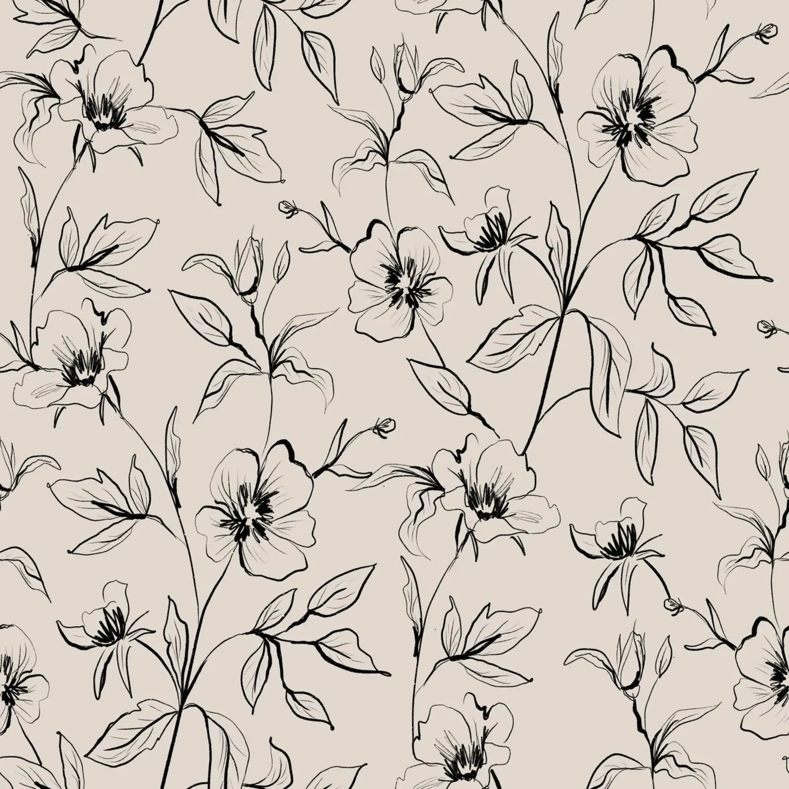Gestual Flowers Pattern Beige pellicola backlit da anisillustration