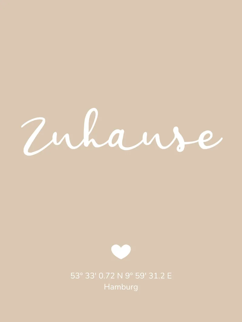 Zuhause mit Koordinaten poster con telaio in alluminio da WORTSPIEL