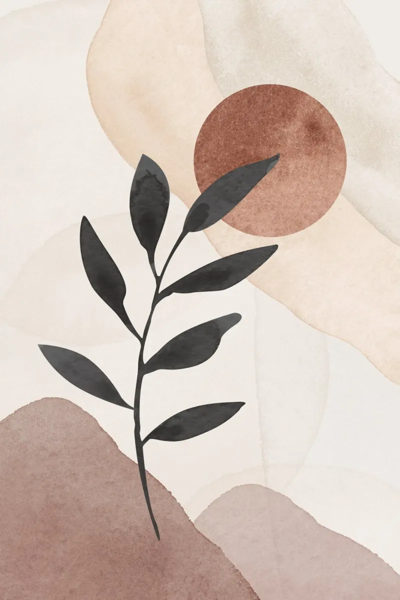 Modern abstract plantensilhouet met aardetinten hahnemühle van Melloi Art Print