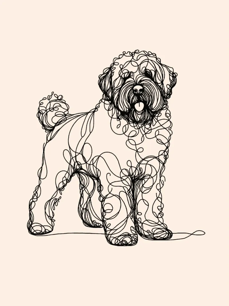 Chien d'eau portugais Dessin au trait - Beige toile avec Caisse américaine de WijdevenDesign