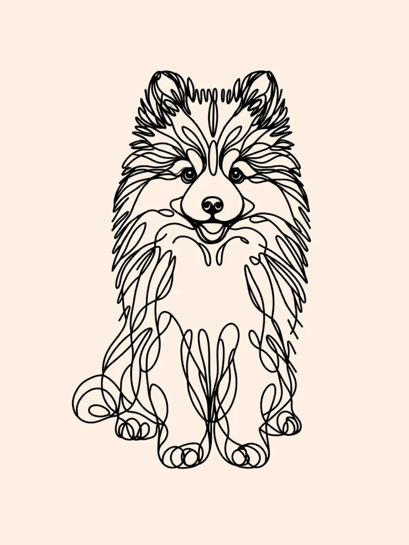Pomsky Line Art Drawing - Beige poster by WijdevenDesign
