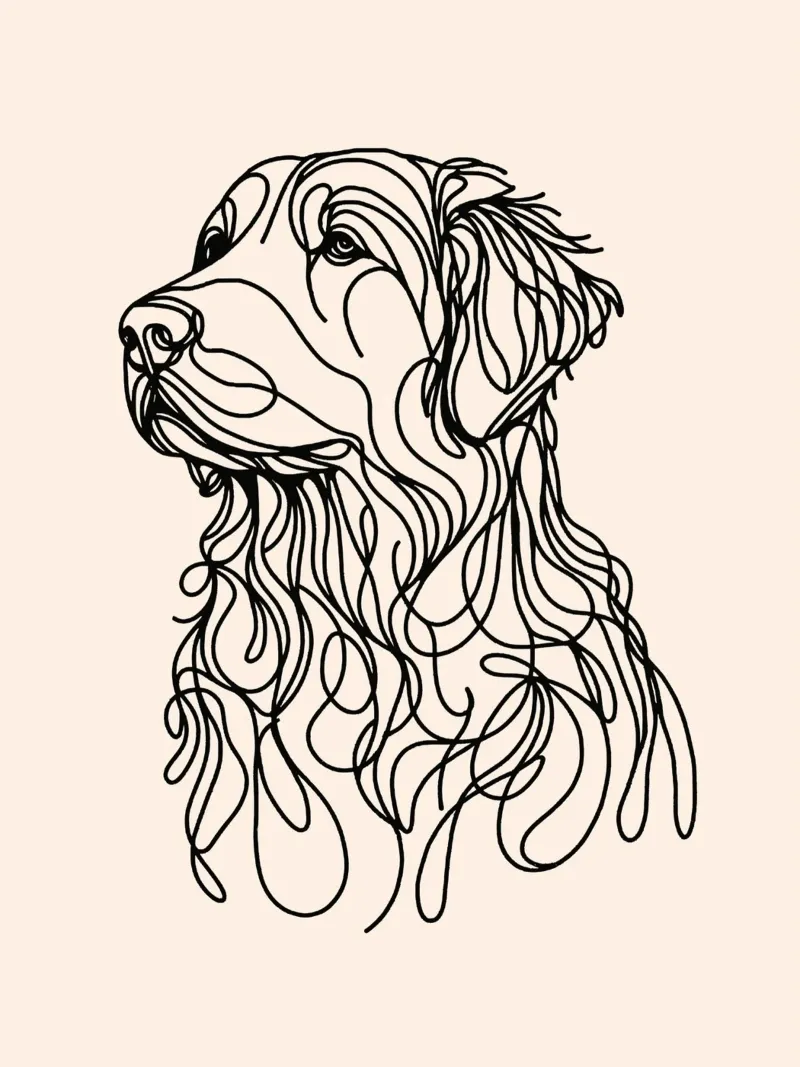 Disegno lineare del Golden Retriever - Beige alluminio dibond da WijdevenDesign
