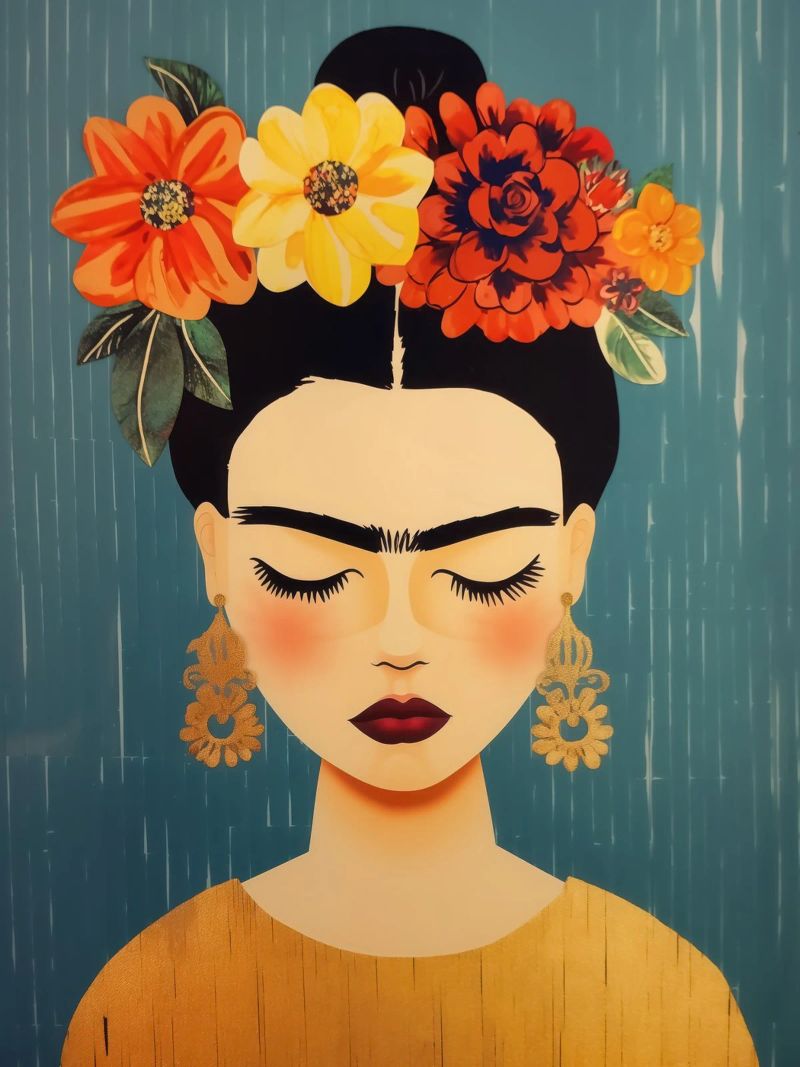 Entspanntes Träumen Boho Frida Kahlo Portrait Poster von Autofocus