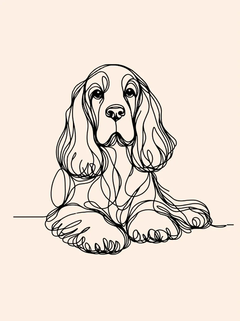 Cocker Spaniel Dog Line Art Drawing – Beige Poster von WijdevenDesign