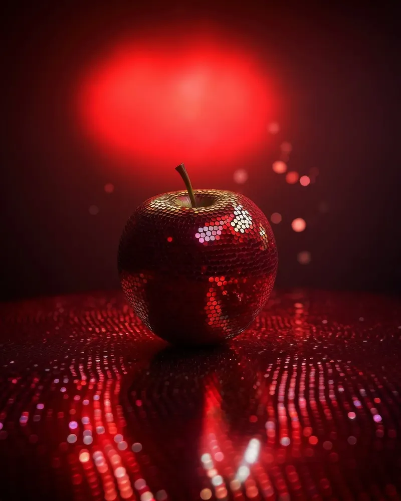 Sparkling Devils Red Hot Disco Night Ball Apple pellicola backlit da Modern Muse