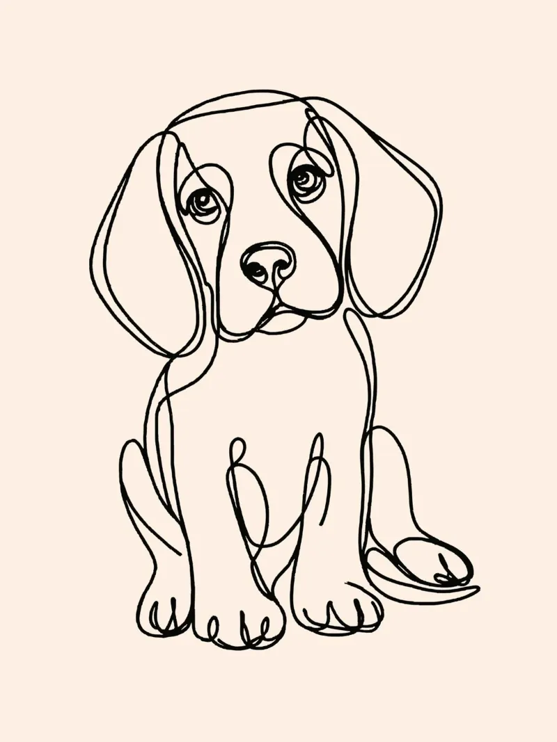 Dibujo Line Art Perro Beagle - Beige metacrilato de WijdevenDesign