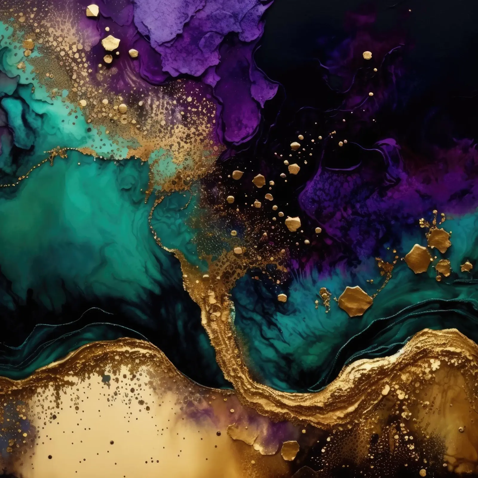 Tinta dorada abstracta Wild Gold Teal Malachite And Purple Vibes poster con marco de plástico de Modern Muse