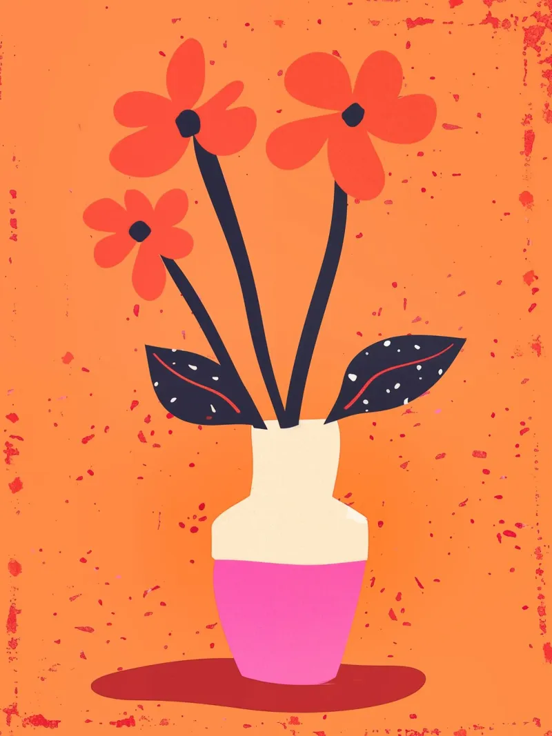 Natura morta rosa arancio con tre fiori poster con telaio in legno da Autofocus