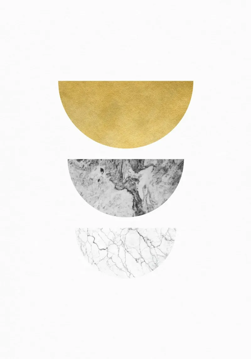 Gold und Marmor Minimalistische Halbkreise Wandkunst Forex-Platte von kookiepixel
