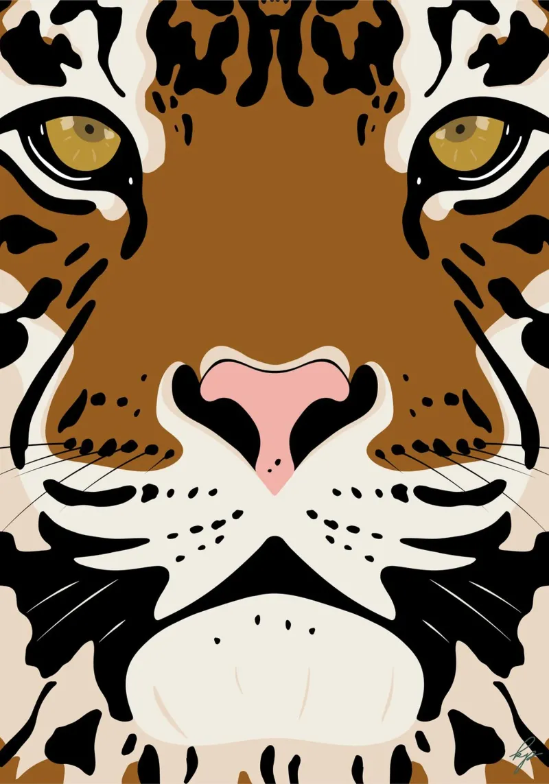 Arte murale animale minimalista con faccia di tigre in grassetto pellicola backlit da kookiepixel