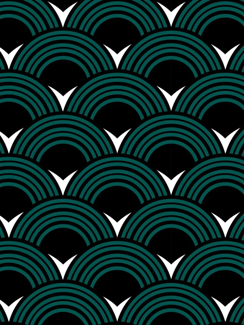 Vert et noir Motif de vagues japonaises Moderne poster avec cadre en bois de kookiepixel