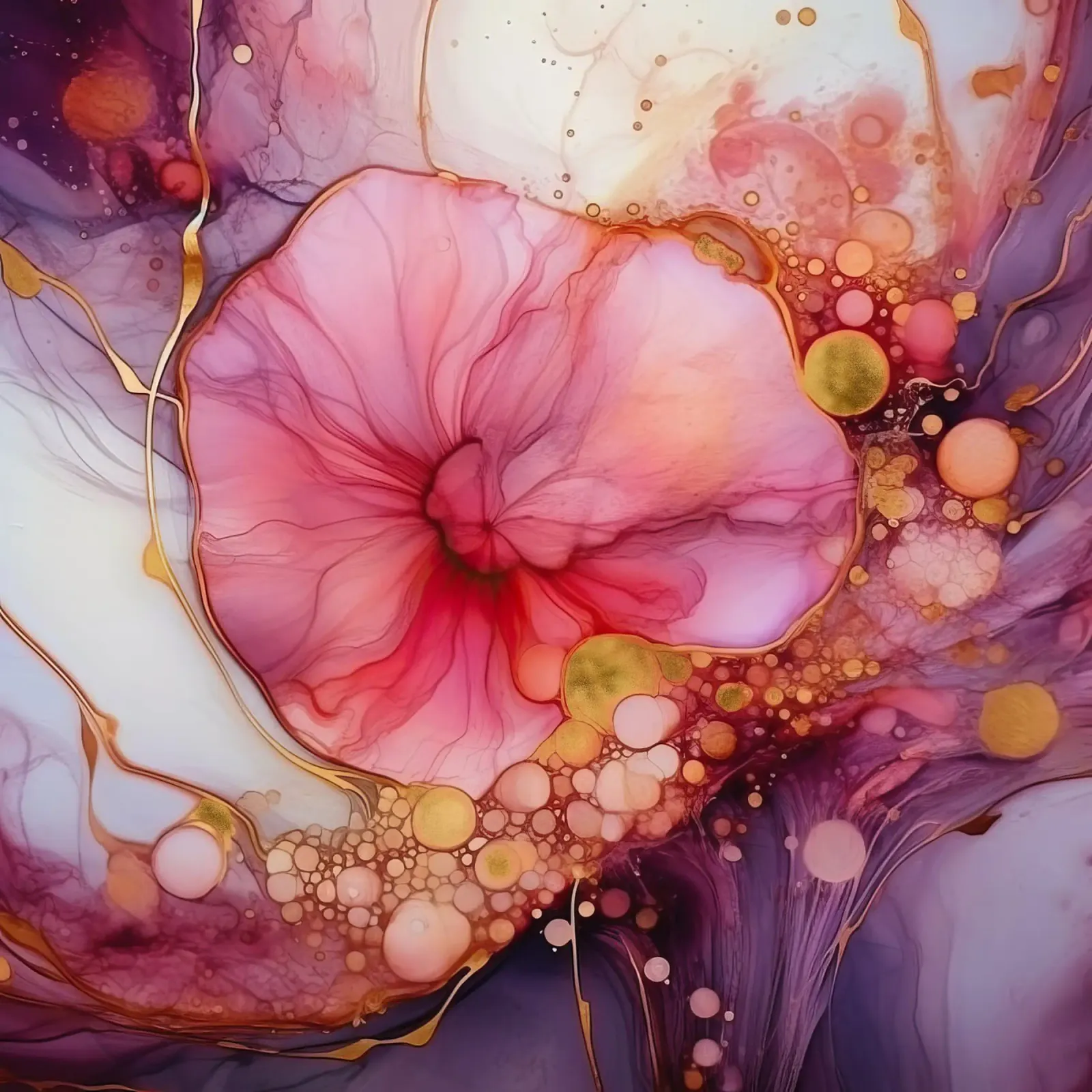 Wild Gold Purple and Pink Blue Vibes Abstract Gold Ink Paint (Vernice a inchiostro d'oro astratta) poster con telaio in plastica da Modern Muse
