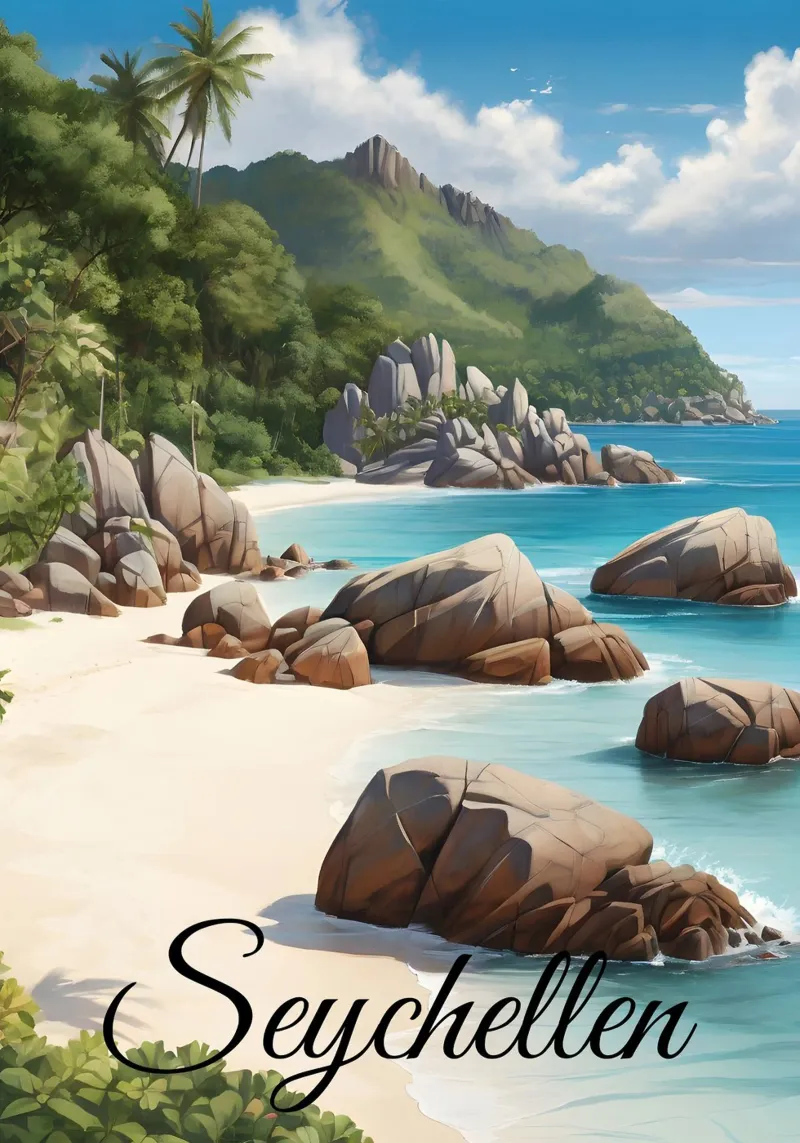 Spiaggia delle Seychelles alluminio dibond da Charnwood Prints
