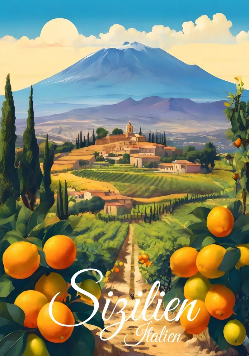 Sicilië Sinaasappelboomgaard canvas met Baklijst van Charnwood Prints